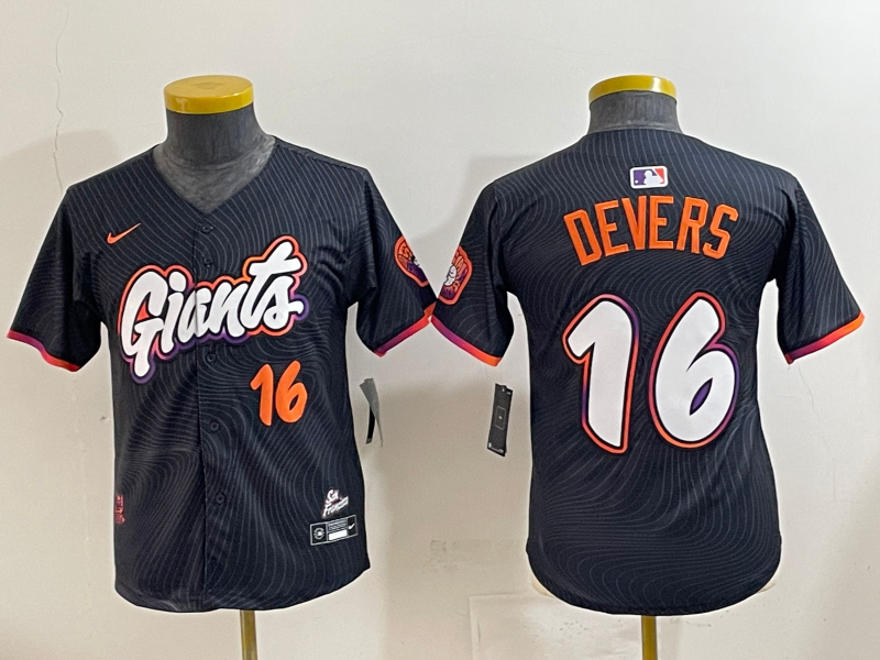 Men 2025 San Francisco Giants #16 Devers Black Joint Name Nike MLB Jersey style 01